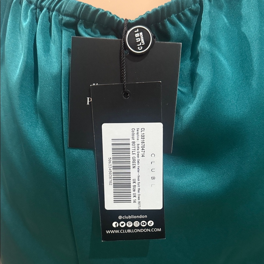 Club L London Bottle Green Satin Maxi Dress NWT - Picture 5 of 7